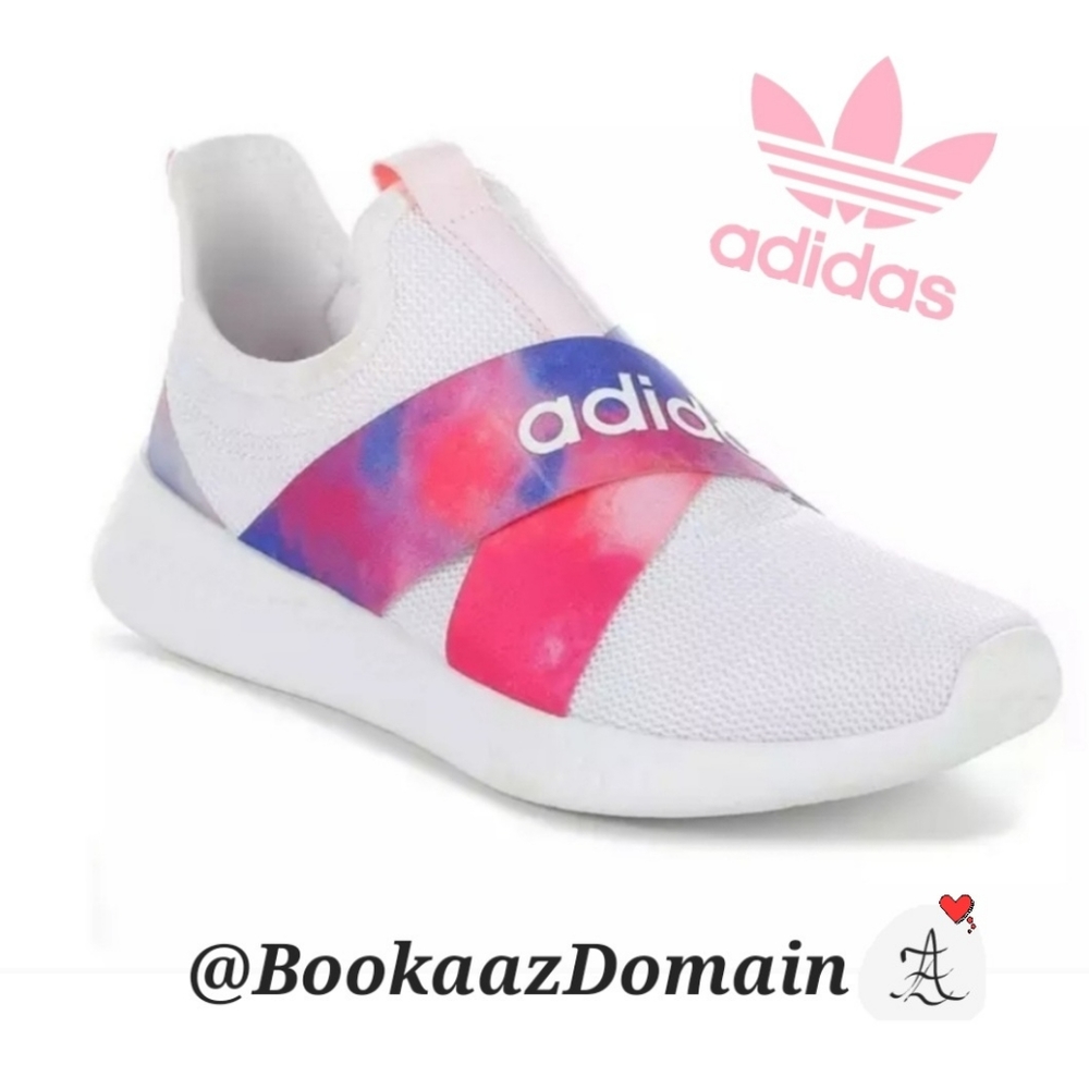 Brand New Adidas Slip on sneakers size 7 White with pink blue Water Color Design